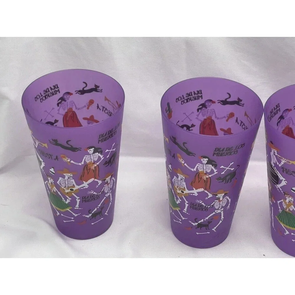 Halloween Dia De Los Muertos Cups Purple Set Of 4